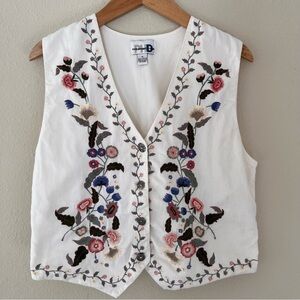 Paul Harris Corduroy Vest Sz Medium Embroidered Floral Vintage 90s Boho Festival